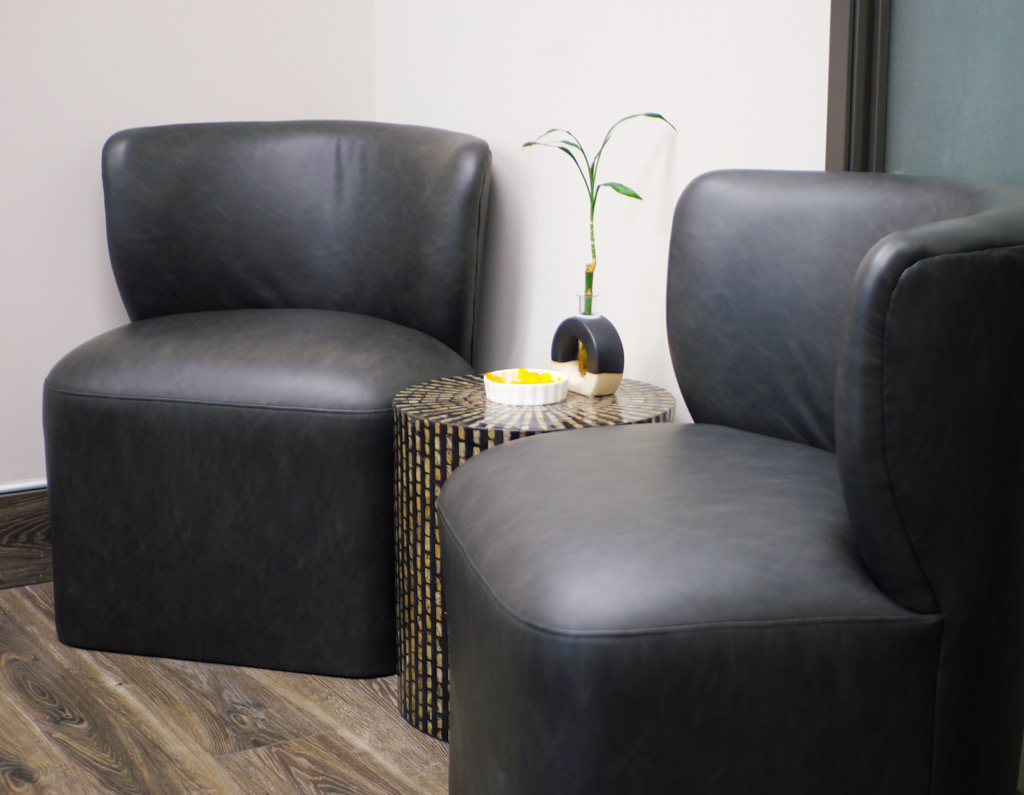 The calming waiting area at Wellness in Motion